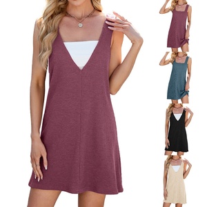 JAC22 M2572 Nuovo Abito Casual Estivo a Tinta Unita con Scollo a V e Collo Quadrato Reversibile Vestibilità Ampia - Product Image 1