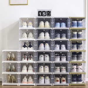 Foldable Shoe Box Storage Transparent Layered Space Saving No Installation Required Standing Type Rectangle Solid Color - Product Image 2