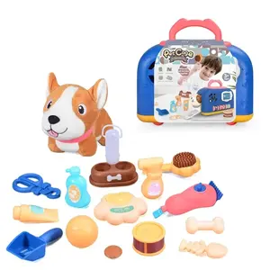 17pcs Puppy Pet Cage Toy Kids Cute Family Role Playing Veterinary Game Puzzle Pretend Play Doctor Pet Carry Cage Toy