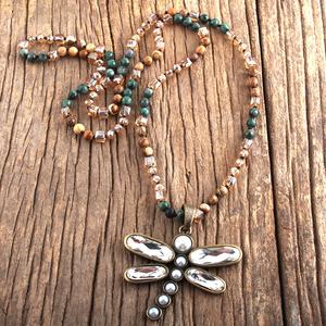 Joyería tribal Collar de lava de piedras preciosas 6mm Mapa Piedra Anudada Perla Cristal Libélula Colgante Collar - Product Image 6