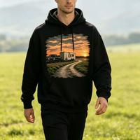 Hoodie vintage court personnalisé pour homme, avec impression graphique par transfert thermique DTF.