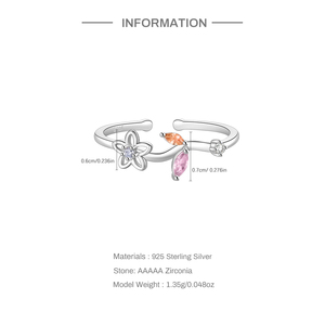 Anillo Abierto de Plata 925 con Baño de Rodio, Diseño de Flor y Hoja con Circonita Rosa, Joyería para Mujeres y Niñas, Marca CANNER, Gran Venta - Product Image 6