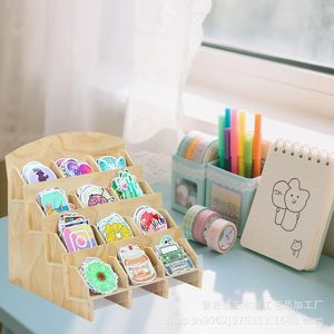 Wooden Multi Tiered <b>Shelf</b> 4 Layers For Stickers Cards Badges <b>Desktop</b> Organizer Storage Display Rack - Product Image 2