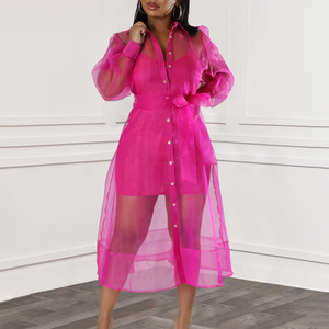 Conjunto de 2 piezas de moda: Vestido sexy de malla con tirantes y top halter para mujer, estilo casual - Product Image 5