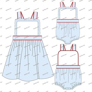 Set di Abbigliamento per Neonata, Tutina con Bordo Rosso Ric Rac per il 4 Luglio, Vestitino in Cotone per Neonata - Product Image 3