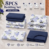 Vente en gros de 8 pièces de linge de lit King Size avec rideaux, draps imprimés floraux doux, ensemble complet de literie pour chambre à coucher