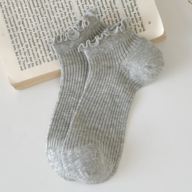 Women's ankle socks [openwork lace trim - light gray]