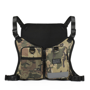 Veste de course nocturne unisexe en gros, nouvelle couleur unie, réfléchissante, détachable, sac de poitrine portable, poche en maille, sacs pour hommes - Product Image 1