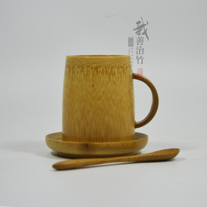 Bamboo Coffee Cup With Saucer And Spoon Minimalist Design Natural Material Cylinder Shape For Tea Or Coffee - Product Image 3