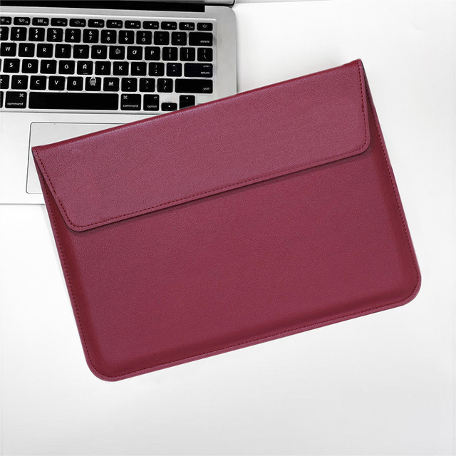 Solid Color PU Leather Slim Modern Magnetic Flap Envelope Style Laptop Sleeve for 13 15 Inch Laptops
