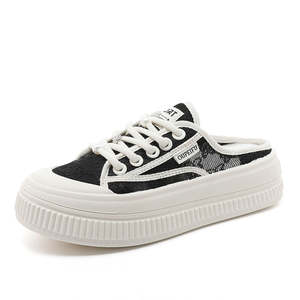 Women's Sporty Evergreen Spring/Summer/Autumn Fashion Trend <b>Half</b> <b>Slip</b>-On Shoes Mesh Breathable PU Upper Toe Lace-Up Anti-<b>Slip</b> - Product Image 1