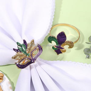 HLC Nouveaux anneaux de serviette de table pour le Mardi Gras, masque de comédie, paillettes, fleur de lys, porte-serviettes, décoration de table à dîner - Product Image 1