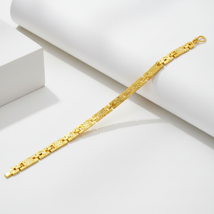 22K Classic Gold Link Bracelet for <b>Men</b> and Women Textured Pattern Elegant Daily Wear Wrist Jewelry - Product Image 3