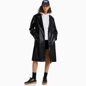 Vendita calda su misura di alta qualità signore lunghe giacche di pelle Pu abbassare il colletto bottone Outdoor abbigliamento invernale da <span class=keywords><strong>donna</strong></span> giacche di cappotto lungo - Product Image 2