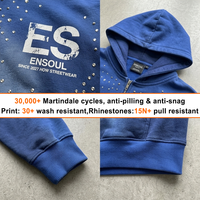 Sweat à capuche zippé Premium délavé à la pierre avec strass dégradés, impression de logo personnalisé, épaules tombantes, coupe oversize, streetwear homme