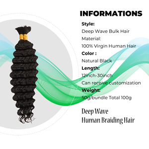 Vast Hot Sale 100% Remy Raw Human <strong>Hair</strong> 18inches Boho Braiding <strong>Indian</strong> Knotless <strong>Braids</strong> Deep Wave Bulk <strong>Hair</strong> for <strong>Hair</strong> Extensions - Product Image 3