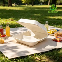 Boîte à clapet SUMKOKA 10*8 pouces à 3 compartiments, boîte de conservation alimentaire biodégradable, récipient alimentaire jetable