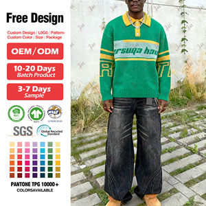 بلوفر جاكار للرجال من شركة Oem مزود بشعار مخصص سترة بولو شتوية للرجال بفتحة رقبة جامعة قطنية منسوجة للرجال - Product Image 2