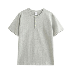 Camiseta de Algodón de 250g, Estilo Vintage, Cuello Henley, Holgada y Gruesa, para Hombre y Mujer, Manga Corta - Product Image 3