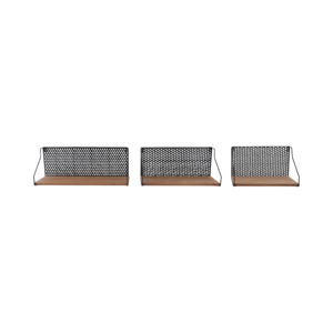 Estantes rectangulares de pared con respaldo de hierro perforado y superficie de madera para decoración del hogar y organizador de almacenamiento - Product Image 1
