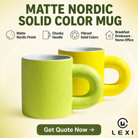 Mug en céramique de style nordique, finition mate, avec anse épaisse, couleur unie vibrante, tasse à café pour la maison, le bureau, le petit-déjeuner