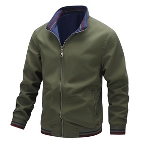 Blouson Bomber Classique Premium pour <span class=keywords><strong>Homme</strong></span>, Printemps-Automne, Doux, Col Montant, Fermeture Éclair Intégrale, Veste Décontractée Sportive avec Bordure Rayée - Product Image 3