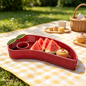 ตะกร้าอีสเตอร์สีชมพู ตะกร้าหวายสานมืออเนกประสงค์ ถาดเสิร์ฟผลไม้และขนม สำหรับตกแต่งบ้านและห้องนั่งเล่น - Product Image 4