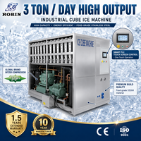 Machine à glaçons cubiques ROBIN 2 tonnes 3 tonnes, 22 mm 29 mm, dégivrage à gaz chaud, acier inoxydable 304, PLC tactile, machine à glaçons 2 tonnes pour la transformation des boissons et des aliments