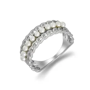 Elegant 14K Gold-Plated Japanese Simple Style Pearl Ring Chic Fine Jewelry