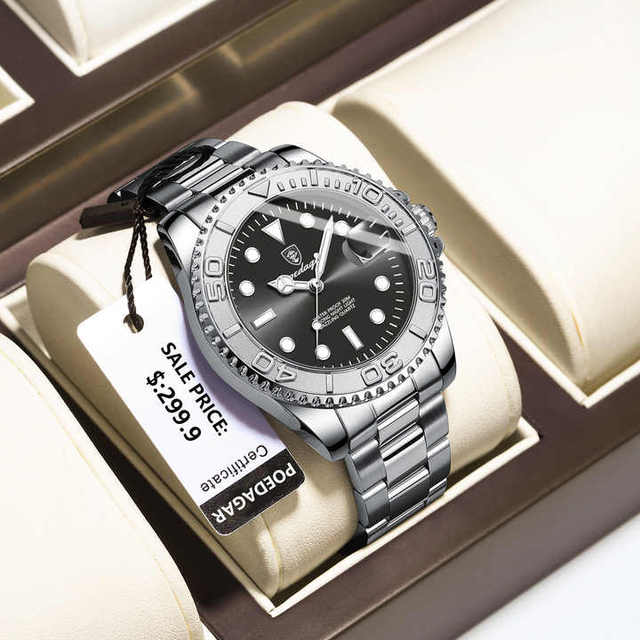 POEDAGAR 680 Brand Fashion Men's Watch Waterproof Luminous Hands Calendar Clock Quartz Watches Stainless Steel Band Wristwatch