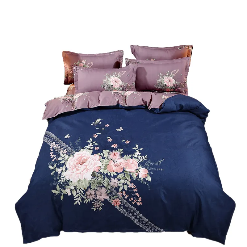 2023 nova pele-friendly cama conjunto escovado moda impressão planta capa de edredão e flor estilo lençol
