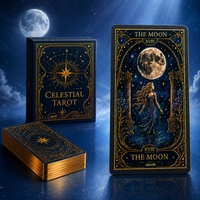Jeu de tarot personnalisé haut de gamme, art nouveau céleste, cartes de tarot dorées, jeu de 78 cartes avec guide, coffret cadeau de luxe