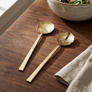 Serveurs à salade en acier inoxydable doré de luxe ensemble cuillère et fourchette à manche forgé pour manger et se divertir - Product Image 1
