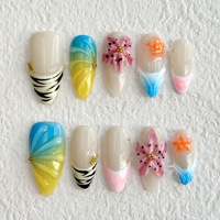 Nouvelles 10 pièces de magnifiques ongles en gel press-on 3D fleuris peints à la main, taille moyenne, design personnalisé, faux ongles à presser pour doigts