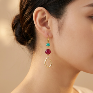 Women's <b>Earrings</b> Green Onyx and Dyed Ruby Geometric Drop <b>Earring</b> Brass 18k Gold Plated Bohemia Style Wholesale Fashion Jewelry - Product Image 6