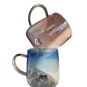Tasse à boire en verre borosilicate de haute qualité avec poignée en forme de cœur, résistante à la chaleur, épaissie, simple paroi, bleue et rose, compatible lave-vaisselle, pour jus - Product Image 2