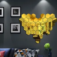 12個3D六角形アクリルミラーウォールステッカーDIYアート家の装飾リビングルーム装飾タイルステッカールームアクセサリー