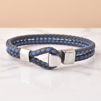 Bracelet pour homme en acier avec fermoir à crochet long et bracelets en cuir cool, bracelet bicolore pour homme