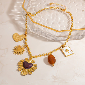 Collier pendentif cœur en acier inoxydable plaqué or 18 carats pour femme, chaîne de clavicule de luxe DIY - Product Image 2