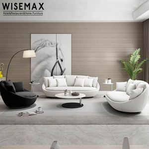 WISEMAX FURNITURE Nordic Living Room Furniture Round <strong>White</strong> Swivel Sofa Chair Shell Shape Linen Fabric <strong>Double</strong> Sofa with Pillow - Product Image 3