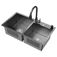 Évier de cuisine en acier inoxydable 304 noir, gris et argenté, double bac, avec accessoires de robinetterie et égouttoir, design moderne, couleur personnalisable, OEM ODM