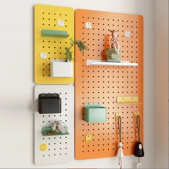 Wall Peg Board Portable Hanging Metal Holes Rack Stacking Shelves Non-perforated Display Office Table Organizer