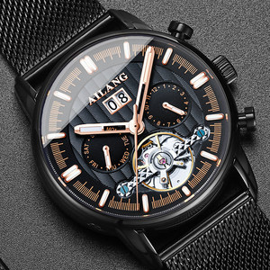 Ailang Tourbillon montre mécanique automatique pour hommes, étanche 3 bars, bracelet en cuir noir, 42mm - Product Image 2