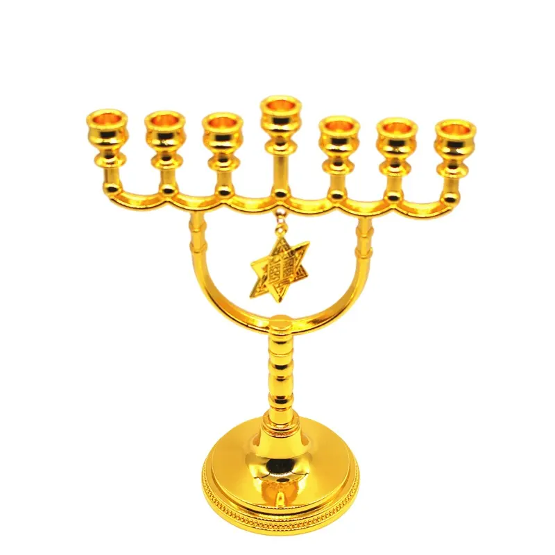 Menorah Yahudi dengan David Star Messianic Pemegang Lilin Emas Dekorasi Rumah Peralatan Gereja Dekorasi Religius