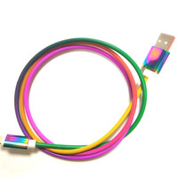 Câble de téléphone de chargeur USB métallique à ressort flexible arc-en-ciel durable câble étincelant