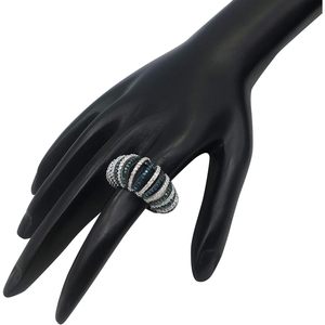 Anillo de cóctel de plata de ley con diamantes de 1,26 quilates, corte redondo, color blanco y azul G-H, joyería de fiesta para mujer - Product Image 4