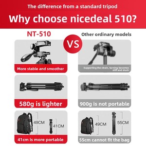 Trípode de Aleación de Aluminio NICEDE NT-510 para Cámara DSLR y Smartphone, Portátil, para Fotografía y Videografía, con Capacidad de Captura Superior e Horizontal - Product Image 4