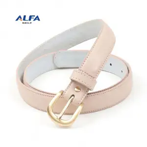 Alfa Simple Classic Stitched PU Women Fashion Belts Skinny Ladies Genuine Leather Belt With Gold Buckle
