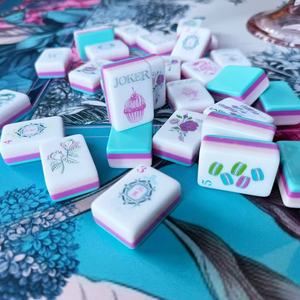 Jeu de tuiles de Mahjong de luxe américain <span class=keywords><strong>en</strong></span> acrylique bleu <span class=keywords><strong>Paris</strong></span> Candy, 160 tuiles (10 Jokers, 6 Blanks) pour 4 joueurs - Meilleures ventes - Product Image 3