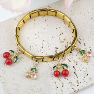Italian Link Bracelet Interchangeable Modular Dangle <b>Charms</b> Cherry Bow Gold Tone Stainless Steel for Women Christmas Gift - Product Image 6